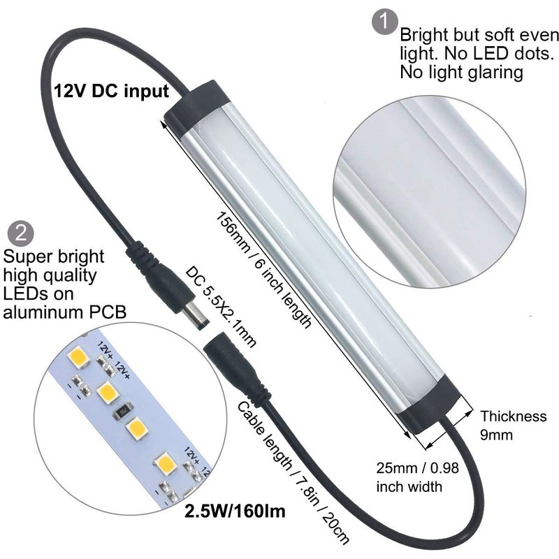 Litever 6 Inches Under Cabinet Light Bar for Small Cabinets, 12VDC, 2.5W, 3000K Warm White,with Mounting Clips, Screws, Self-Adhesive Pads. Compatible LL-008 Series -(2-Pack-3000K) - Image 3
